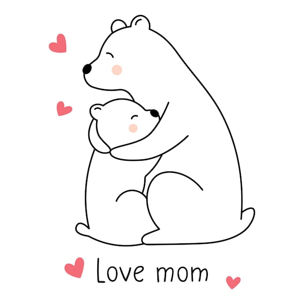 Vector polar bear hugs baby bear love mom mothers day greeting card