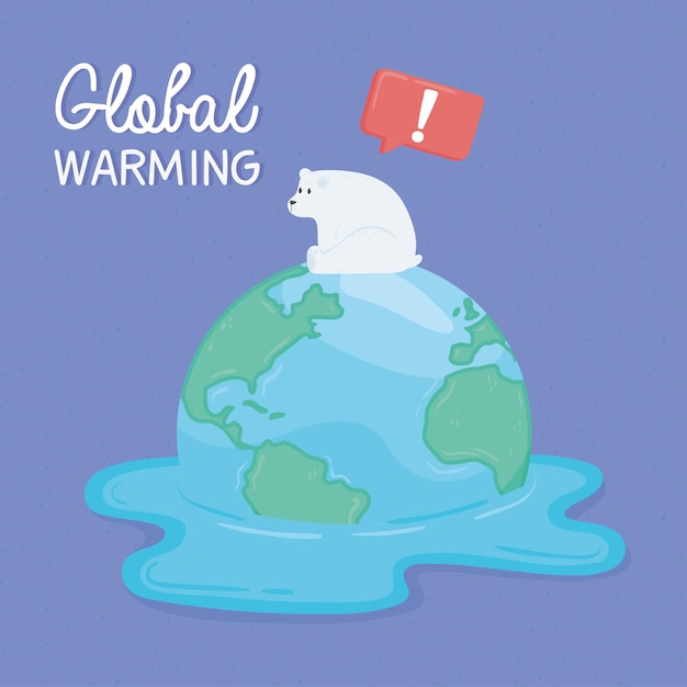 Polar bear on melted world. global warming illustration