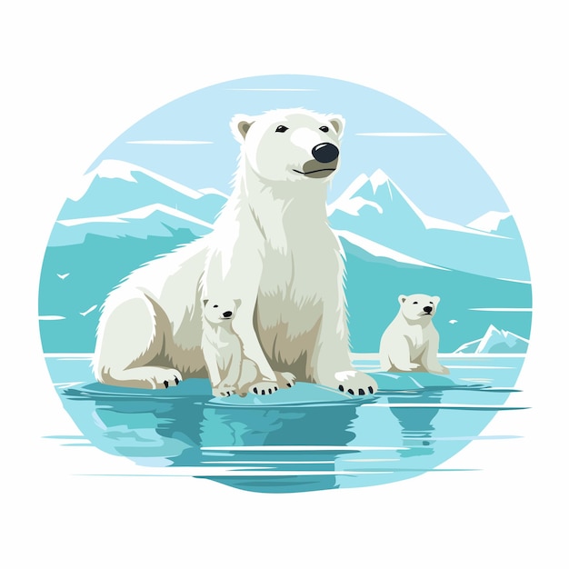 벡터 물 위 에 있는 북극  어머니 와 새끼 터 일러스트레이션