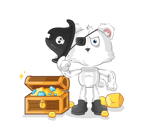 Polar bear pirate with treasure mascot cartoon vector