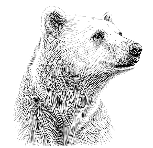 Vector polar bear portrait hand drawn sketch illustration wild animals