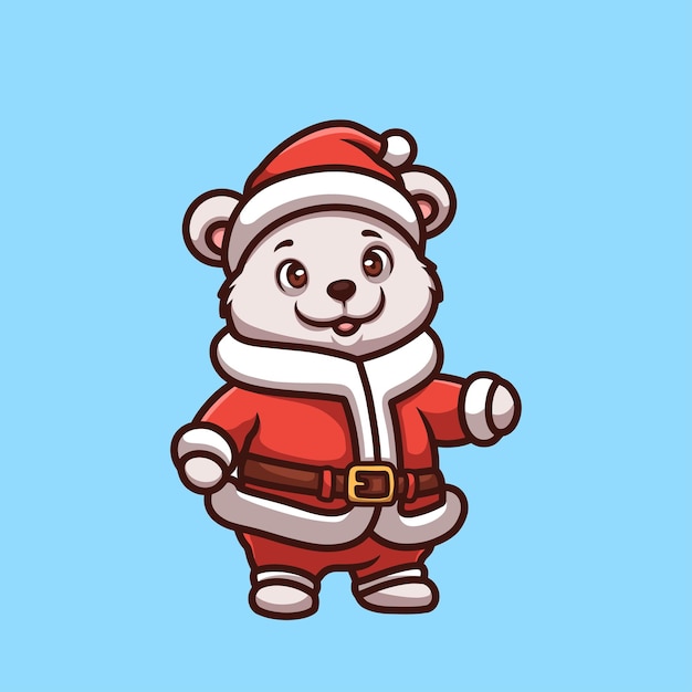 Polar Bear Santa Cartoon Illustration