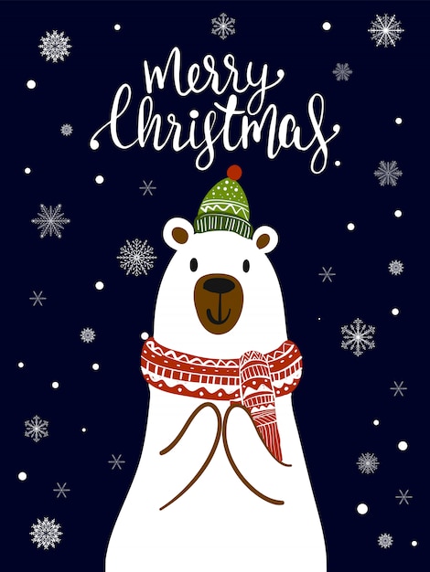 Polar bear scarf cartoon met kerstfestival