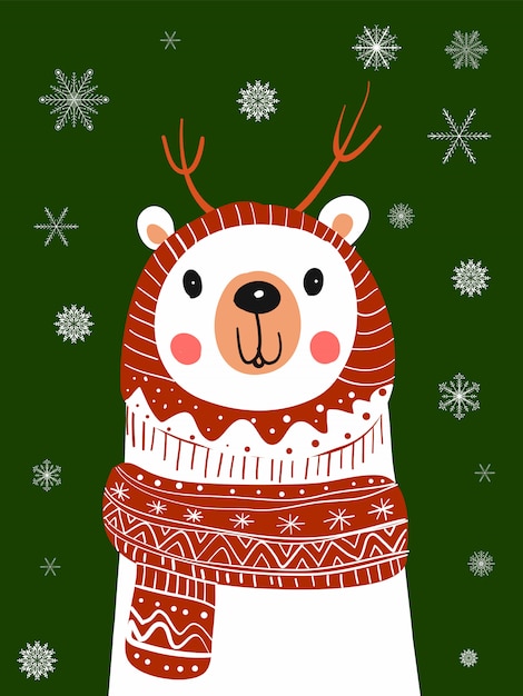Polar bear scarf cartoon with christmas festival