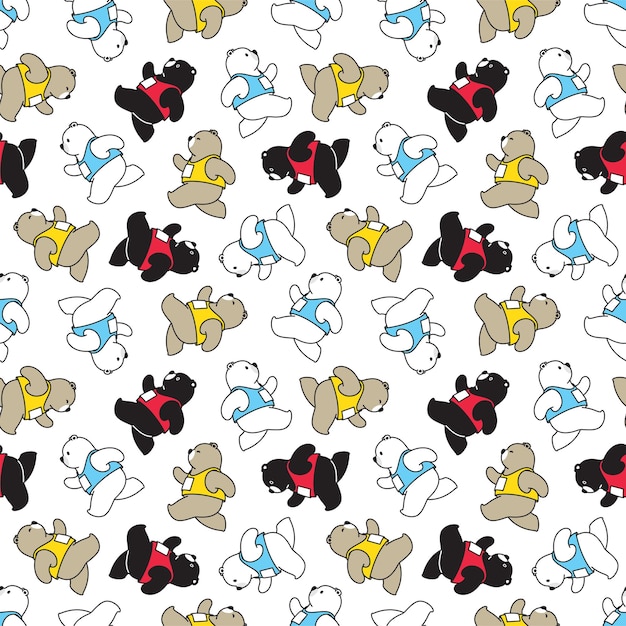 Polar bear seamless pattern running marathon character cartoon