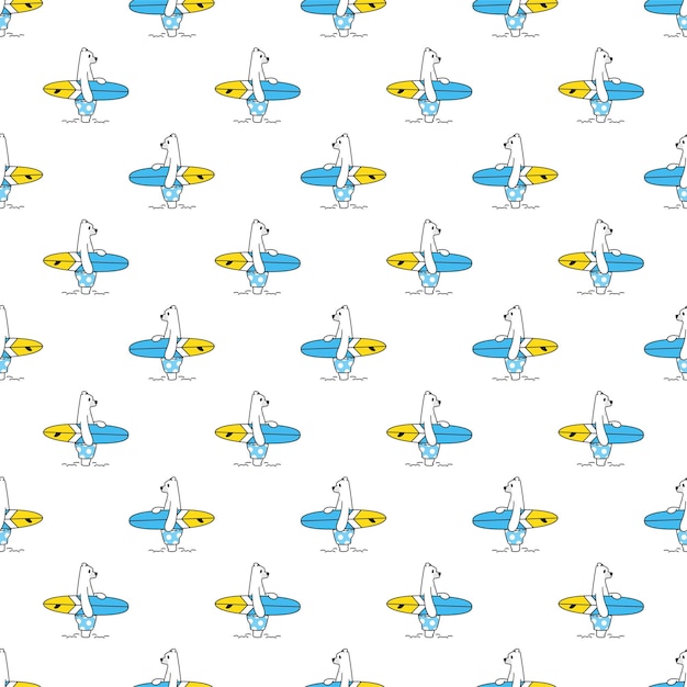 Polar bear seamless pattern surf board cartoon character