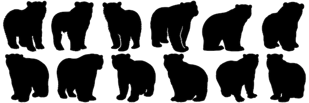 Polar bear silhouettes set large pack of vector silhouette design isolated white background