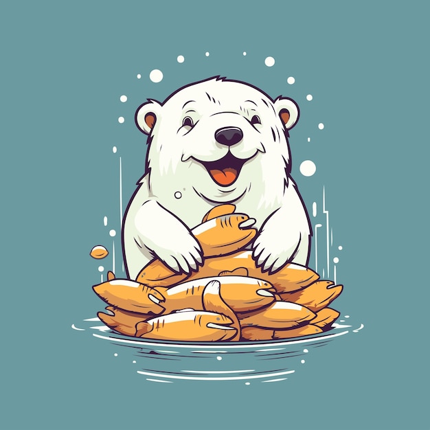 Polar bear sitting on a pile of bread Vector illustration