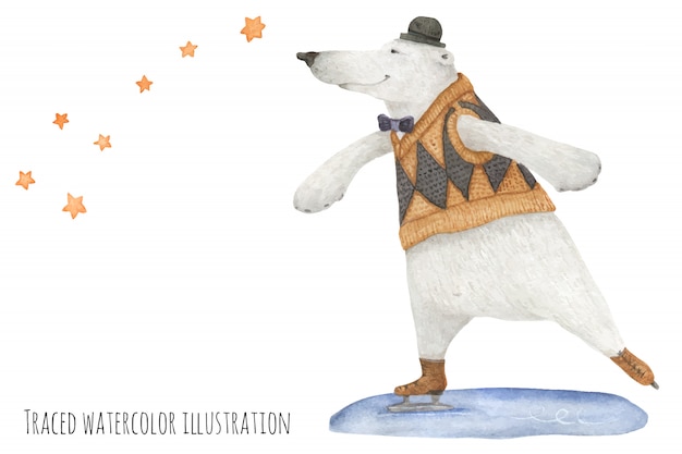 Vector polar bear skate under the stars