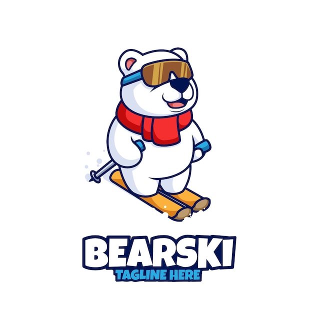 Vector polar bear ski board snow