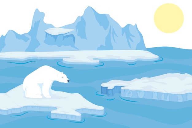 Vector polar bear in snowscape