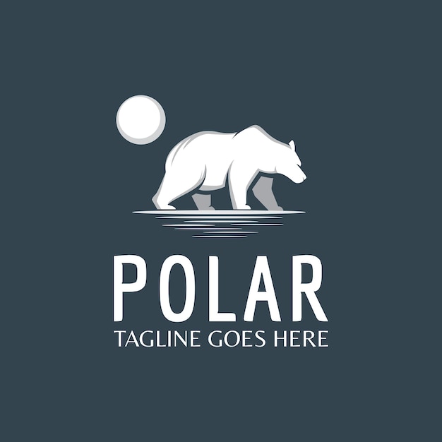 Modello di logo design orso polare e sole