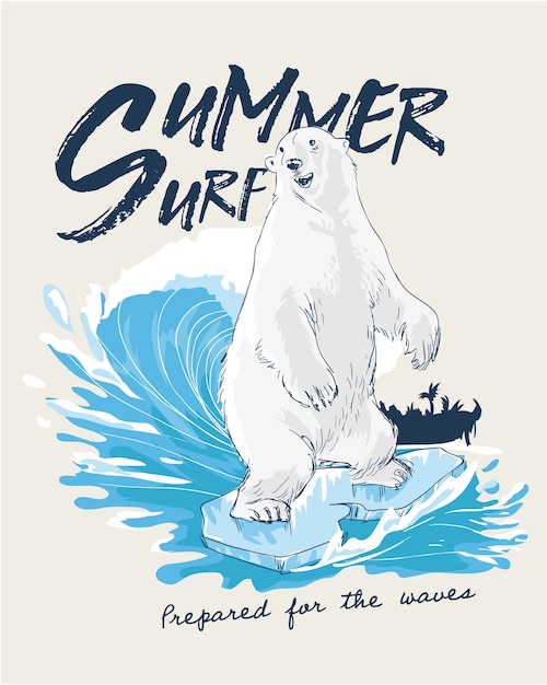 Orso polare surf sull'illustrazione dell'onda