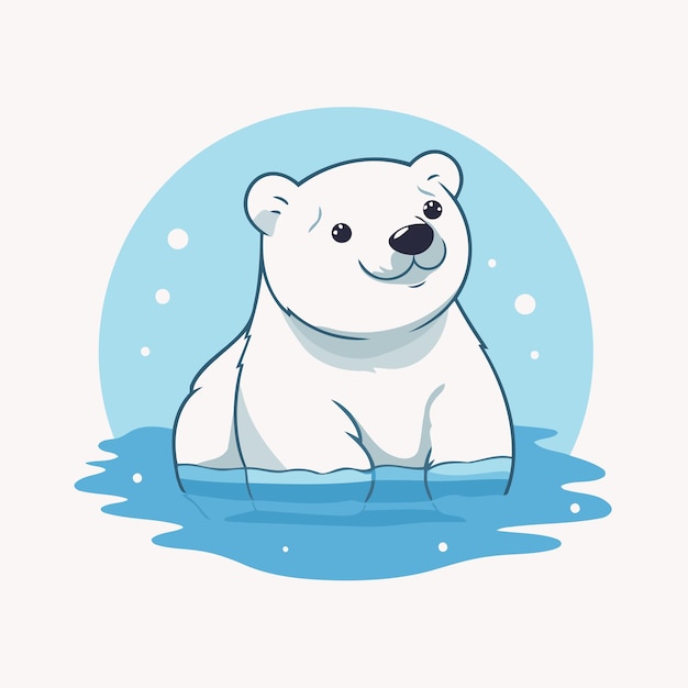 Polar bear in the water Cute cartoon character Vector illustration