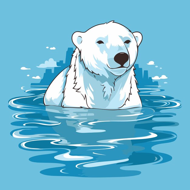 Vector polar bear in the water vector illustration of a polar bear
