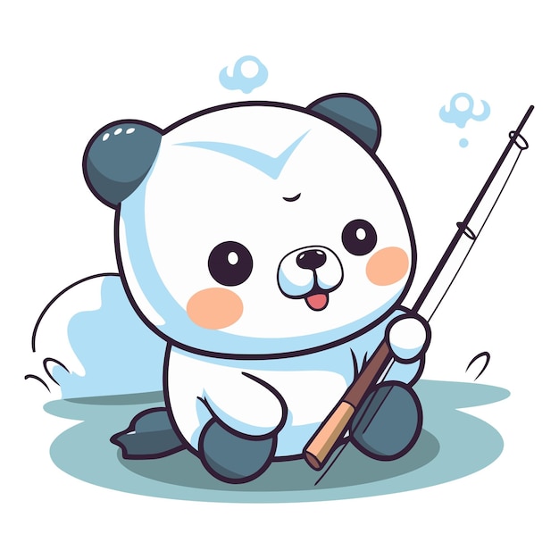 Polar bear with fishing rod Cute cartoon character