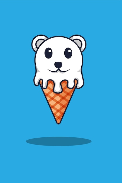 Orso polare con illustrazione di cartone animato gelato