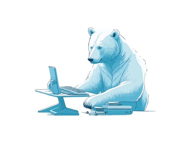 Polar bear working at laptop trading finance concept vector illustration