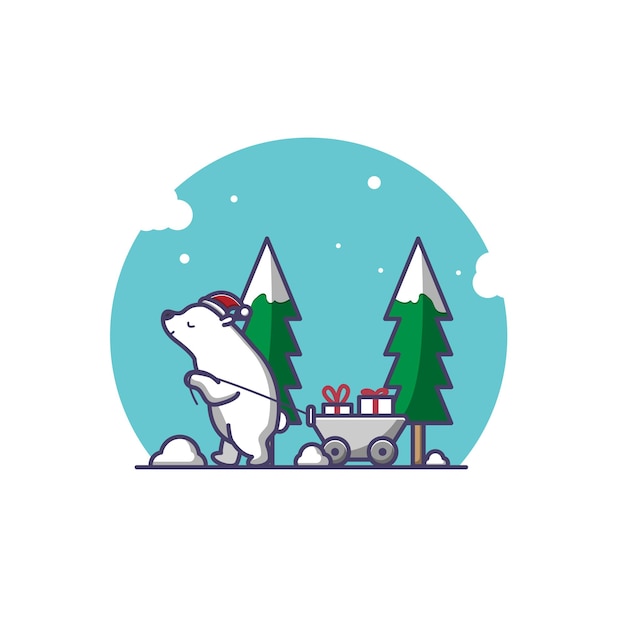 Vector polar bears bring christmas gifts