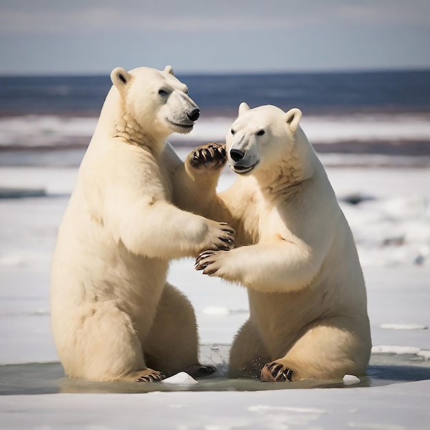 Polar Bears playing Churchill sunlight