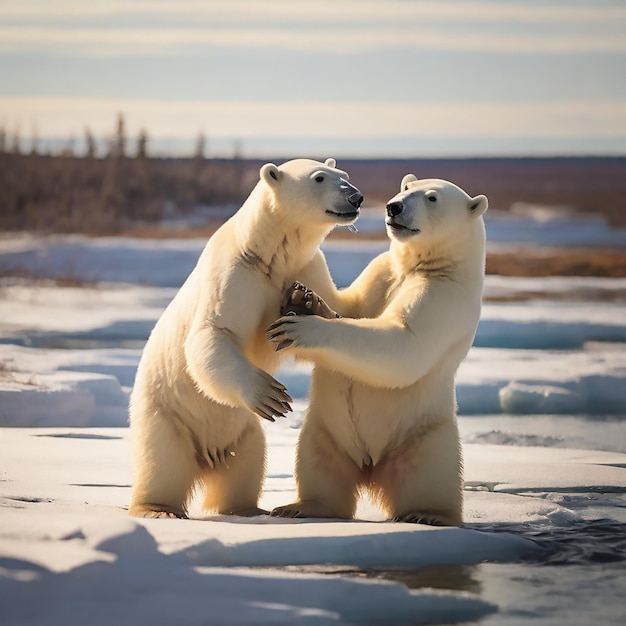 Polar Bears playing Churchill sunlight