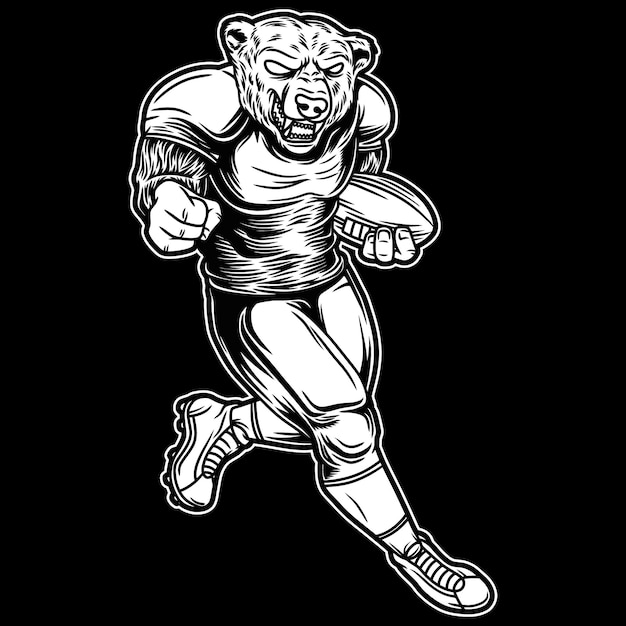 Polar mascot american football black and white illustration