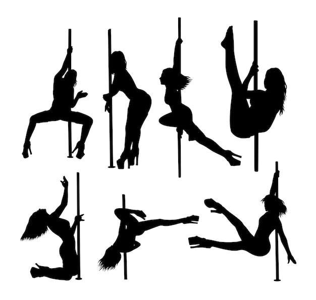 Vector pole dance action pose silhouette