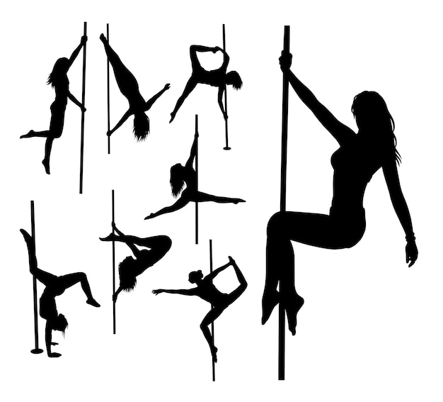 Vettore siluetta di azione femminile di pole dance