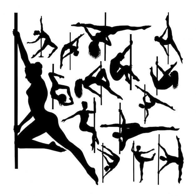 Pole dancer gesture silhouettes.