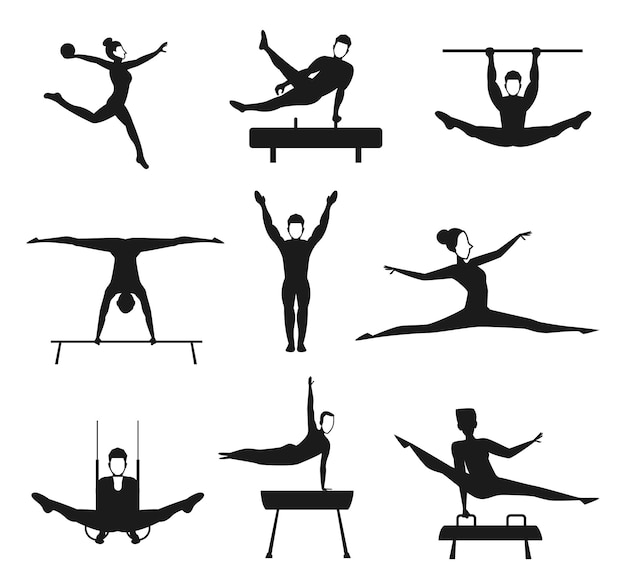 Pole dancing silhouette or Silhouettes of gymnasts