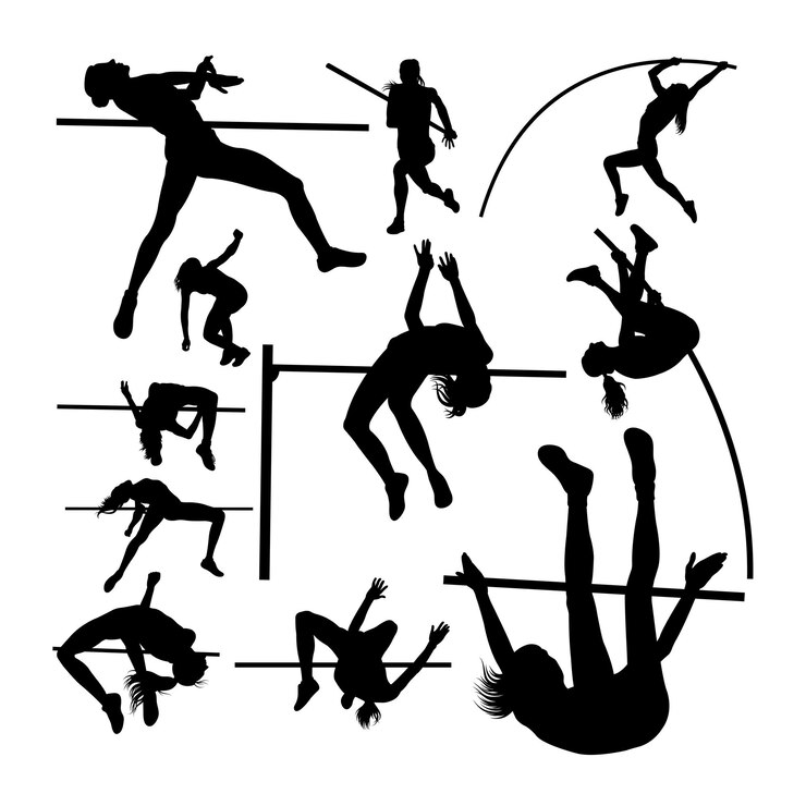 Vector pole vault athlete silhouettes