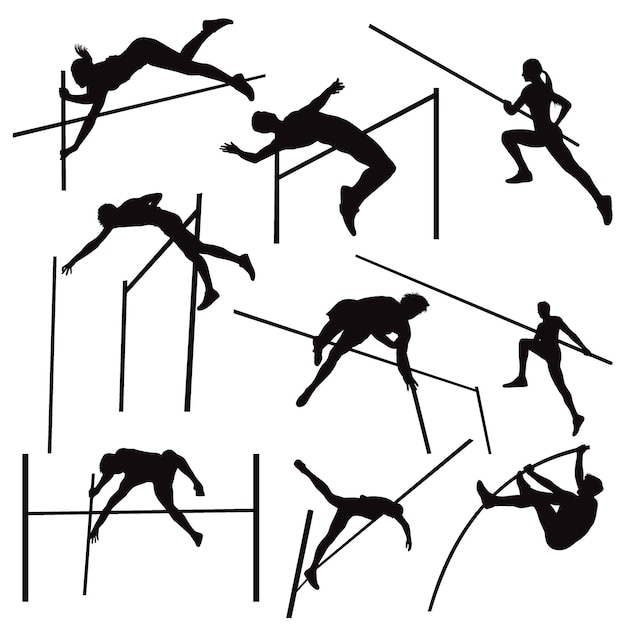 Pole vault athlete silhouettes