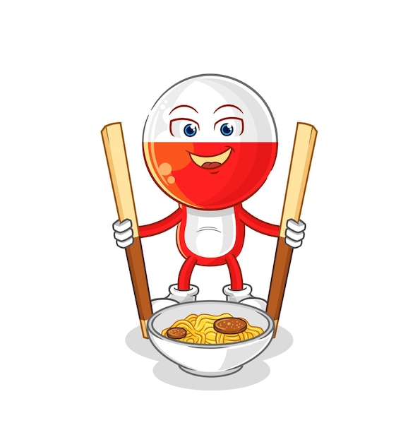 Polen eet noodle stripfiguur mascotte vector