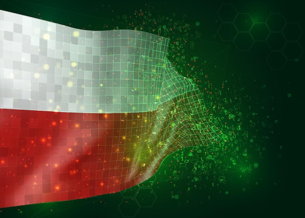 Polen, op vector 3D-vlag op groene achtergrond met veelhoeken en gegevensnummers