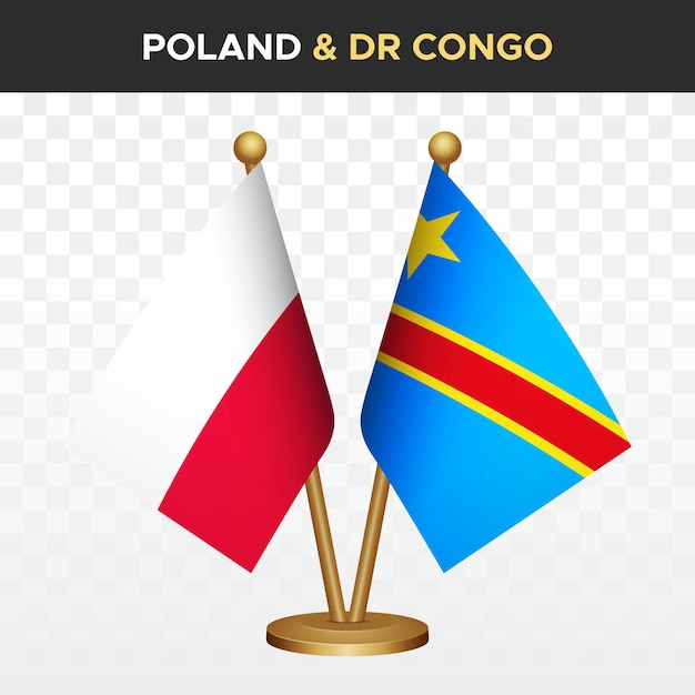 Vector polen versus dr congo democratische republiek vlaggen 3d staande bureau vlag van polen vector illustratie