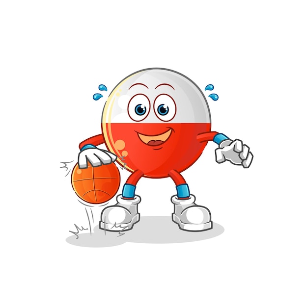 Polen vlag dribbel basketbal karakter. cartoon mascotte vector