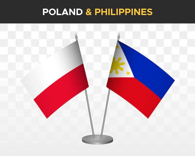 Polen vs Filipijnen bureau vlaggen mockup geïsoleerde 3d vector illustratie poolse tafel vlag