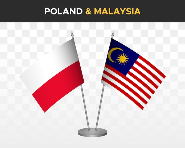 Polen vs Maleisië Bureau vlaggen mockup geïsoleerde 3d vector illustratie Poolse tafel vlag