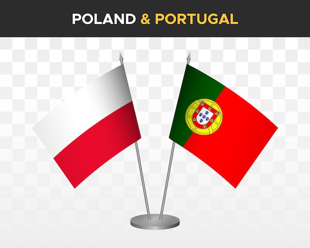 Polen vs Portugal Bureau vlaggen mockup geïsoleerde 3d vector illustratie Poolse tafel vlag