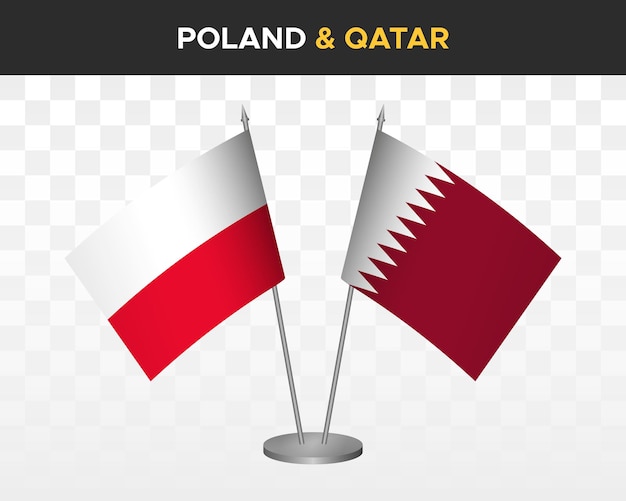 Polen vs qatar bureau vlaggen mockup geïsoleerde 3d vector illustratie poolse tafel vlag