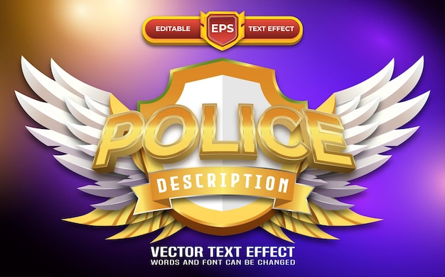 Logo del gioco 3d della polizia con effetto testo modificabile Vettore Premium