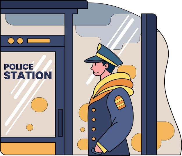 落書き風の警察と警察署のイラスト