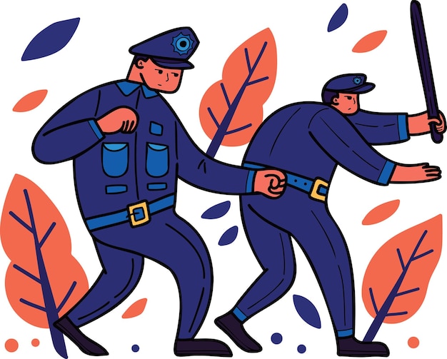 The police are catching criminals illustration in doodle style