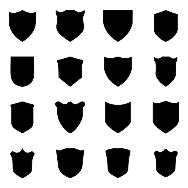 Police badge shapeShield icons set designSecurity symbol vector Shield shape protection black sec