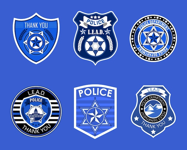 Police badges set vector Sheriff marshal label illustrations Law enforcement emblems