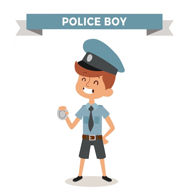 Vector police boy with sign isolated