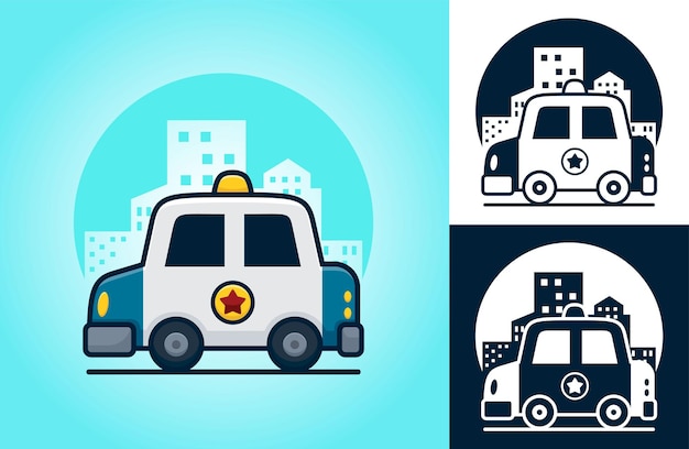 Police car on buildings background.   cartoon illustration in flat icon style