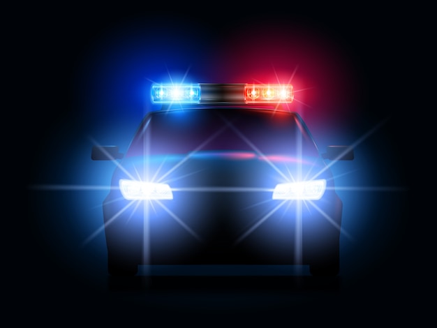 Vector police car lights. security sheriff cars headlights and flashers, emergency siren light and secure transport illustration