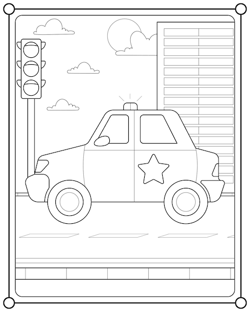 Vettore auto della polizia adatta per l'illustrazione di vettore della pagina da colorare dei bambini