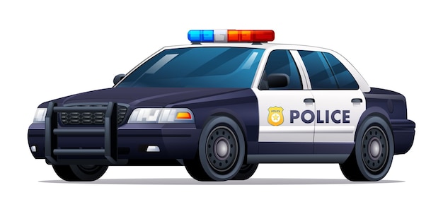 Illustrazione vettoriale dell'auto della polizia auto berlina ufficiale della pattuglia cittadina isolata su sfondo bianco